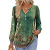 Zeagoo Fall Tops for Women Long Sleeve Button Up Shirts Floral Tunics V Neck Pullover Blouse(Green Floral)