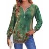 Zeagoo Fall Tops for Women Long Sleeve Button Up Shirts Floral Tunics V Neck Pullover Blouse(Green Floral)