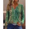 Zeagoo Fall Tops for Women Long Sleeve Button Up Shirts Floral Tunics V Neck Pullover Blouse(Green Floral)