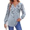 Zeagoo Fall Tops for Women Long Sleeve Button Up Shirts Floral Tunics V Neck Pullover Blouse(Grey Floral 01)