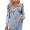 Zeagoo Fall Tops for Women Long Sleeve Button Up Shirts Floral Tunics V Neck Pullover Blouse(Grey Floral 01)