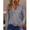 Zeagoo Fall Tops for Women Long Sleeve Button Up Shirts Floral Tunics V Neck Pullover Blouse(Grey Floral 02)