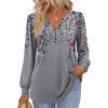 Zeagoo Fall Tops for Women Long Sleeve Button Up Shirts Floral Tunics V Neck Pullover Blouse(Grey Floral 02)