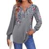 Zeagoo Fall Tops for Women Long Sleeve Button Up Shirts Floral Tunics V Neck Pullover Blouse(Grey Floral 02)