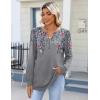 Zeagoo Fall Tops for Women Long Sleeve Button Up Shirts Floral Tunics V Neck Pullover Blouse(Grey Floral 02)