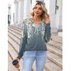 Zeagoo Fall Tops for Women Long Sleeve Button Up Shirts Floral Tunics V Neck Pullover Blouse(Grey-green Floral)