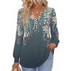 Zeagoo Fall Tops for Women Long Sleeve Button Up Shirts Floral Tunics V Neck Pullover Blouse(Grey-green Floral)