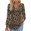 Zeagoo Fall Tops for Women Long Sleeve Button Up Shirts Floral Tunics V Neck Pullover Blouse(Leopard Print)