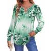 Zeagoo Fall Tops for Women Long Sleeve Button Up Shirts Floral Tunics V Neck Pullover Blouse(Light Green Floral)