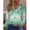 Zeagoo Fall Tops for Women Long Sleeve Button Up Shirts Floral Tunics V Neck Pullover Blouse(Light Green Floral)