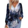 Zeagoo Fall Tops for Women Long Sleeve Button Up Shirts Floral Tunics V Neck Pullover Blouse(Mixed Blue)