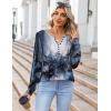 Zeagoo Fall Tops for Women Long Sleeve Button Up Shirts Floral Tunics V Neck Pullover Blouse(Mixed Blue)