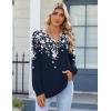 Zeagoo Fall Tops for Women Long Sleeve Button Up Shirts Floral Tunics V Neck Pullover Blouse(Navy Floral)