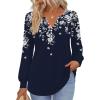 Zeagoo Fall Tops for Women Long Sleeve Button Up Shirts Floral Tunics V Neck Pullover Blouse(Navy Floral)
