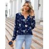 Zeagoo Fall Tops for Women Long Sleeve Button Up Shirts Floral Tunics V Neck Pullover Blouse(Navy Flower)