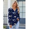Zeagoo Fall Tops for Women Long Sleeve Button Up Shirts Floral Tunics V Neck Pullover Blouse(Navy Flower)