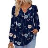 Zeagoo Fall Tops for Women Long Sleeve Button Up Shirts Floral Tunics V Neck Pullover Blouse(Navy Flower)