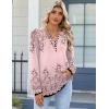 Zeagoo Fall Tops for Women Long Sleeve Button Up Shirts Floral Tunics V Neck Pullover Blouse(Pink Floral)
