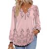 Zeagoo Fall Tops for Women Long Sleeve Button Up Shirts Floral Tunics V Neck Pullover Blouse(Pink Floral)