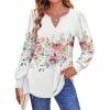 Zeagoo Fall Tops for Women Long Sleeve Button Up Shirts Floral Tunics V Neck Pullover Blouse(White Floral 02)