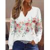 Zeagoo Fall Tops for Women Long Sleeve Button Up Shirts Floral Tunics V Neck Pullover Blouse(White Floral 02)