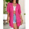 Zeagoo Lightweight Summer Crochet Cardigan for Women Short Sleeve Kimono Boho Oversized Open Front Knitted Cardigan(Hot Pink)