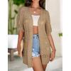 Zeagoo Lightweight Summer Crochet Cardigan for Women Short Sleeve Kimono Boho Oversized Open Front Knitted Cardigan(Khaki)