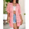 Zeagoo Lightweight Summer Crochet Cardigan for Women Short Sleeve Kimono Boho Oversized Open Front Knitted Cardigan(Pink)