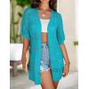Zeagoo Lightweight Summer Crochet Cardigan for Women Short Sleeve Kimono Boho Oversized Open Front Knitted Cardigan(Teal)