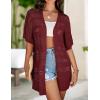 Zeagoo Lightweight Summer Crochet Cardigan for Women Short Sleeve Kimono Boho Oversized Open Front Knitted Cardigan(Wine Red)