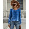 Zeagoo Long Sleeve Shirts for Women Casual Fall Fashion Crewneck Pleated Tunic Tops Work Outfit Blouse(Boho Blue 712)
