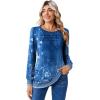 Zeagoo Long Sleeve Shirts for Women Casual Fall Fashion Crewneck Pleated Tunic Tops Work Outfit Blouse(Boho Blue 712)