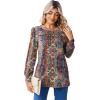 Zeagoo Long Sleeve Shirts for Women Casual Fall Fashion Crewneck Pleated Tunic Tops Work Outfit Blouse(Boho Multicolor 721)