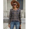 Zeagoo Long Sleeve Shirts for Women Casual Fall Fashion Crewneck Pleated Tunic Tops Work Outfit Blouse(Boho Navy 869)