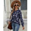 Zeagoo Long Sleeve Shirts for Women Casual Fall Fashion Crewneck Pleated Tunic Tops Work Outfit Blouse(Floral Navy 180)
