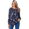 Zeagoo Long Sleeve Shirts for Women Casual Fall Fashion Crewneck Pleated Tunic Tops Work Outfit Blouse(Floral Navy 180)