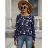 Zeagoo Long Sleeve Shirts for Women Casual Fall Fashion Crewneck Pleated Tunic Tops Work Outfit Blouse(Floral Navy 180)