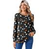 Zeagoo Long Sleeve Shirts for Women Casual Fall Fashion Crewneck Pleated Tunic Tops Work Outfit Blouse(Halloween Black)