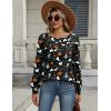 Zeagoo Long Sleeve Shirts for Women Casual Fall Fashion Crewneck Pleated Tunic Tops Work Outfit Blouse(Halloween Black)