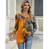 Zeagoo Long Sleeve Shirts for Women Casual Fall Fashion Crewneck Pleated Tunic Tops Work Outfit Blouse(Printed Orange 272)