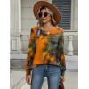 Zeagoo Long Sleeve Shirts for Women Casual Fall Fashion Crewneck Pleated Tunic Tops Work Outfit Blouse(Printed Orange 272)