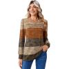 Zeagoo Long Sleeve Shirts for Women Casual Fall Fashion Crewneck Pleated Tunic Tops Work Outfit Blouse(Stripes Brown 398)