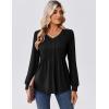 Zeagoo Long Sleeve Shirts for Women Casual V Neck Top Pleated Floral Boho Blouses 2026 Fall Tunics(Black)