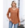 Zeagoo Long Sleeve Shirts for Women Casual V Neck Top Pleated Floral Boho Blouses 2026 Fall Tunics(Caramel)