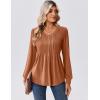 Zeagoo Long Sleeve Shirts for Women Casual V Neck Top Pleated Floral Boho Blouses 2026 Fall Tunics(Caramel)