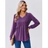 Zeagoo Long Sleeve Shirts for Women Casual V Neck Top Pleated Floral Boho Blouses 2026 Fall Tunics(Purple)