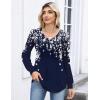 Zeagoo Long Sleeve Shirts for Women Casual V Neck Top Pleated Floral Boho Blouses 2026 Fall Tunics(Sf103 Navy Color)