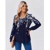 Zeagoo Long Sleeve Shirts for Women Casual V Neck Top Pleated Floral Boho Blouses 2026 Fall Tunics(Sf103 Navy Color)