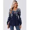 Zeagoo Long Sleeve Shirts for Women Casual V Neck Top Pleated Floral Boho Blouses 2026 Fall Tunics(Sf103 Navy Color)