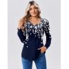 Zeagoo Long Sleeve Shirts for Women Casual V Neck Top Pleated Floral Boho Blouses 2026 Fall Tunics(Sf103 Navy Color)